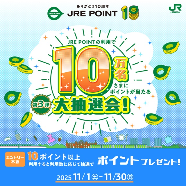 JRE POINTの利用で10万名さまにポイントが当たる大抽選会!