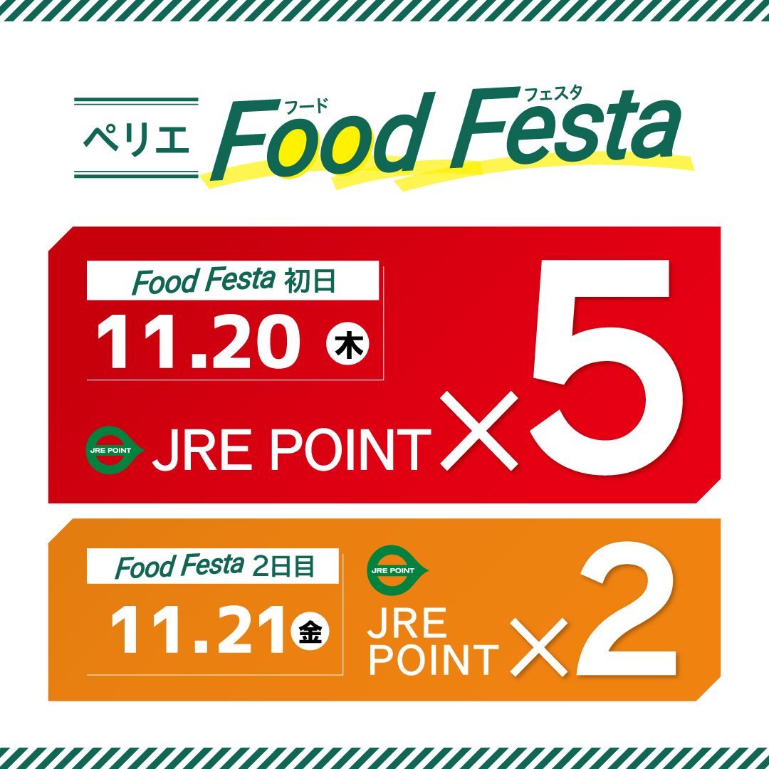 【食品ショップ限定】JRE POINTポイントアップキャンペーン開催　11/20(木)・21(金)