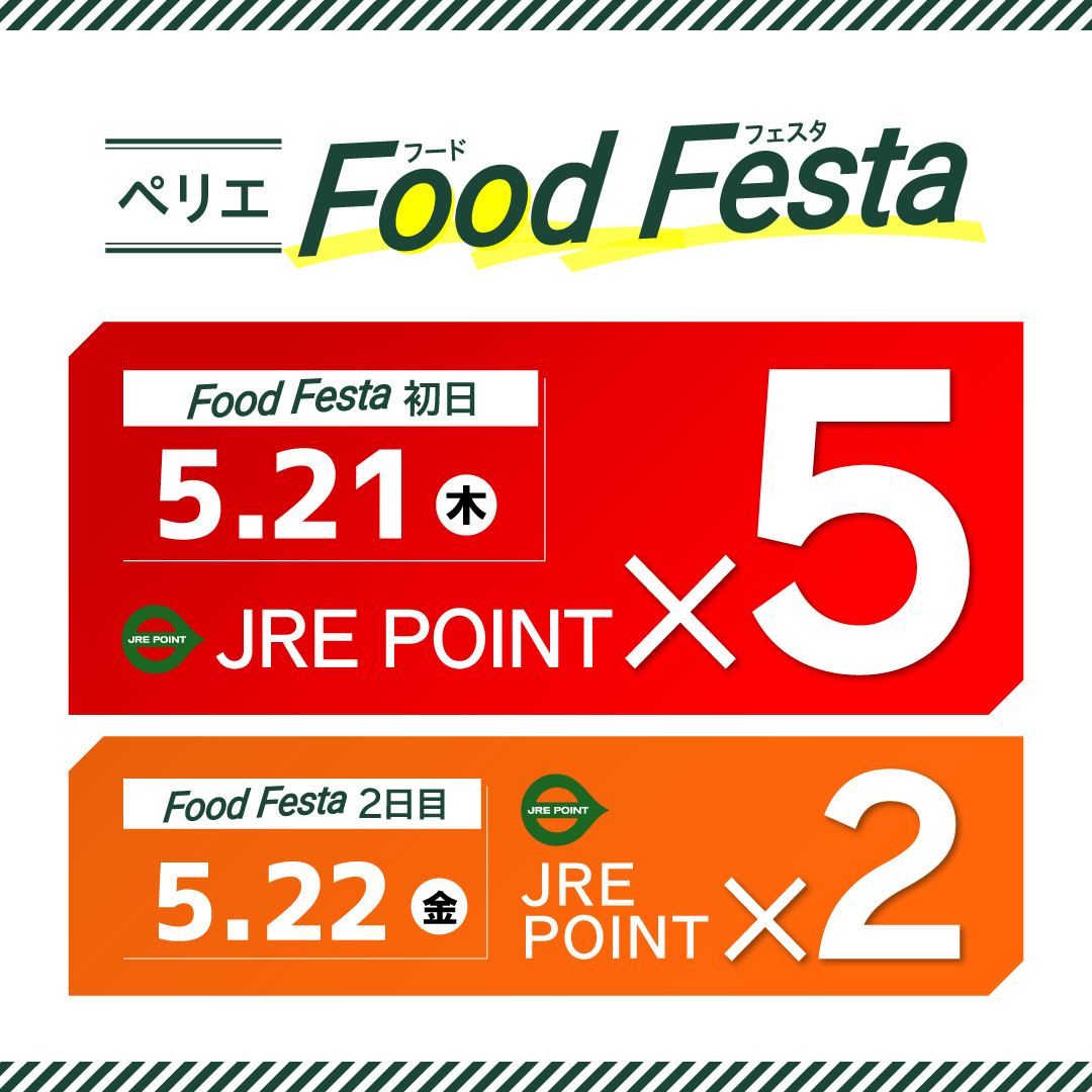【食品ショップ限定】JRE POINTポイントアップキャンペーン開催　5/21(木)・22(金)